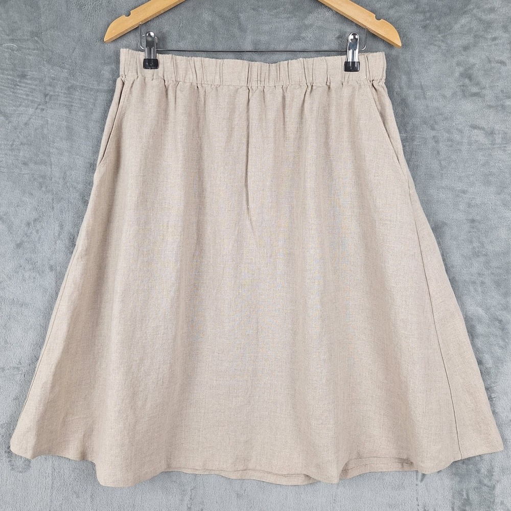Eileen Fisher Skirt Medium Organic Linen Pockets Minimalist Quiet Luxury Midi